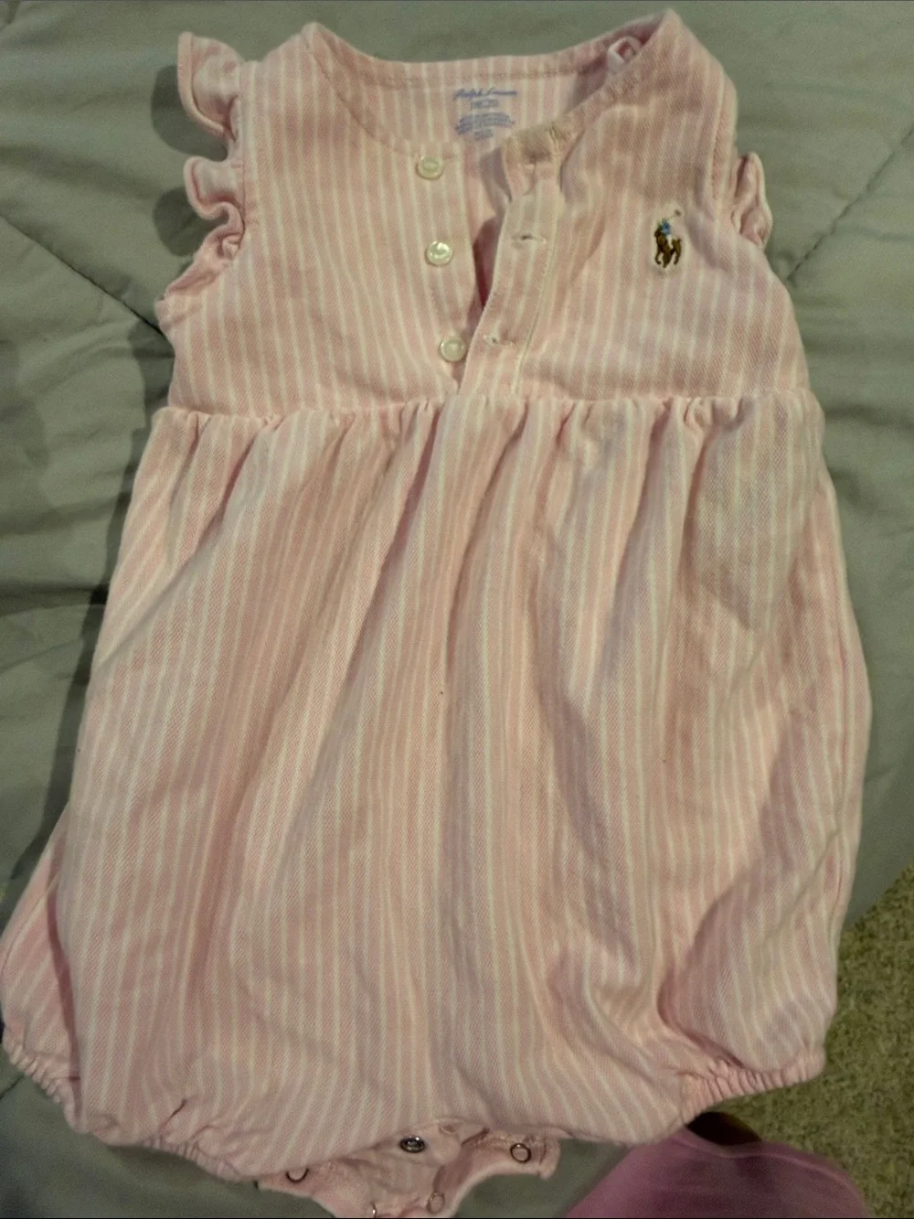 Ralph Lauren Pink and White Striped Baby Romper